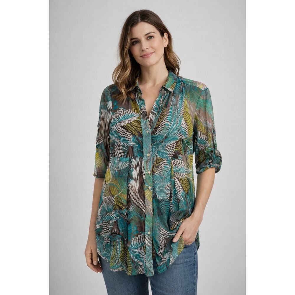 Joseph Ribkoff Sheer Button Front Blouse Fairy Y2K Butterfly Womens US 10‎ UK 12